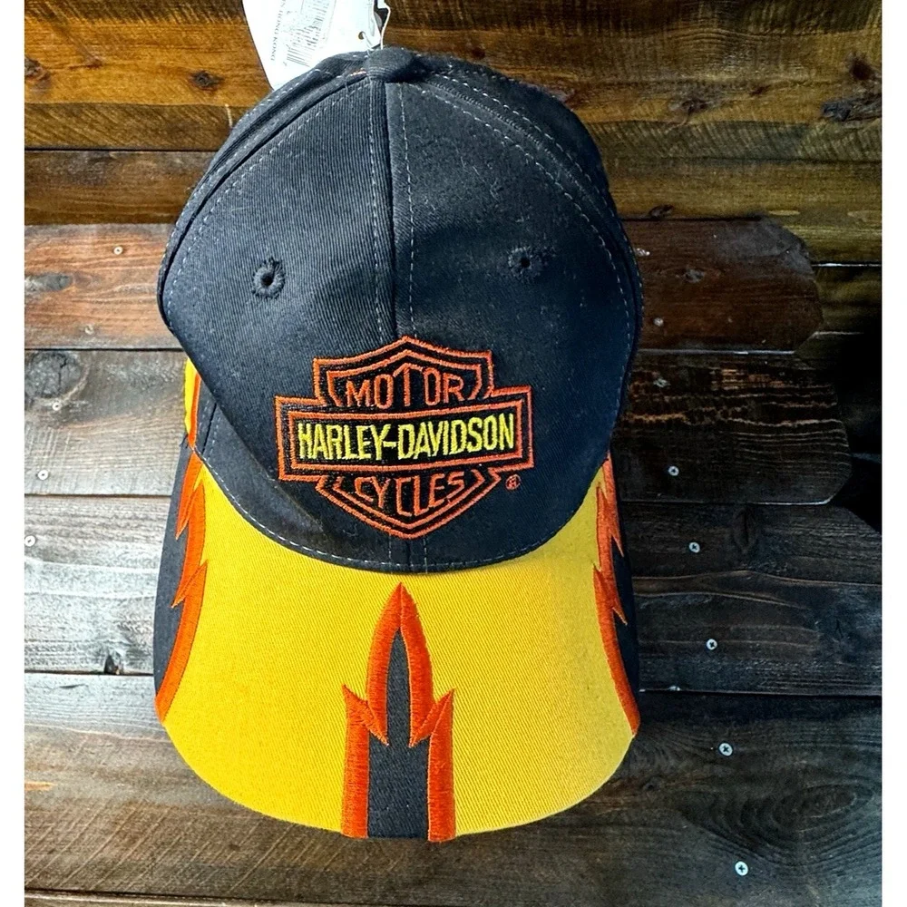 Harley Davidson Embroidered Flames Snapback Hat/ Cap‎ Licensed New With Tags